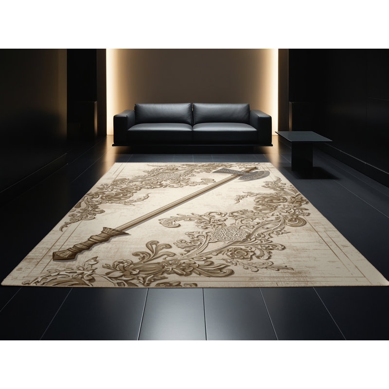 Tapis oriental doux et moelleux en hallebarde classique beige Durfee, 6x9