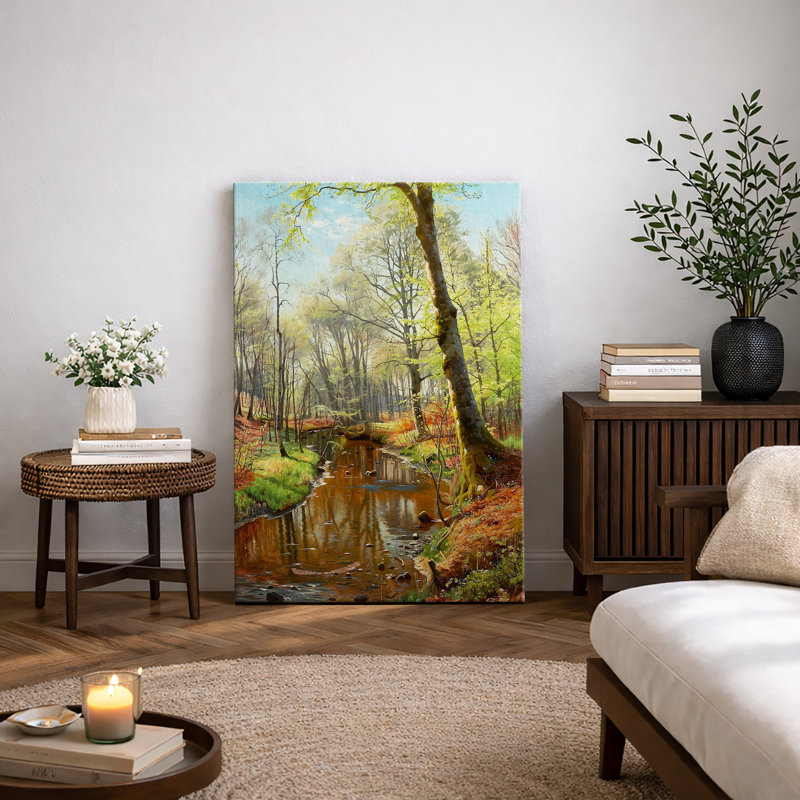 «Bright Spring Forest River», œuvre de Sunlit Nature Creek, impression sur toile encadrée, impression numérique, Toile tendue