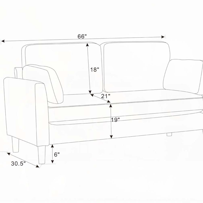 Upholstered 2-Seater Sofa, Khaki