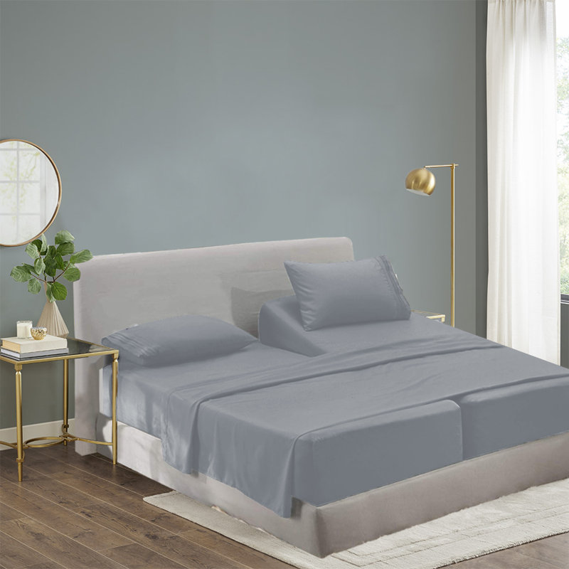 Ensemble de draps 1800 fils en rayonne de bambou, Gris clair, Double