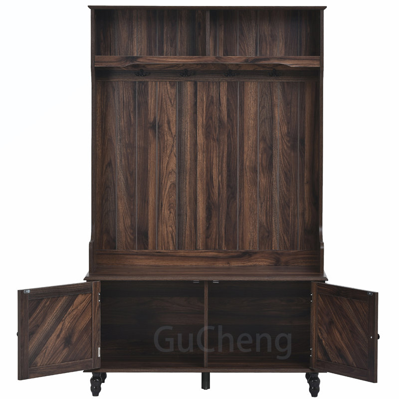 Versatile Hall Tree with Multiple Storage Options for Entryways, Brown