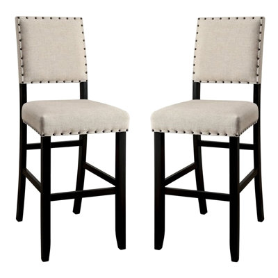 Tabourets de comptoir de style rustique, 2 pièces, rembourrés, bois massif, garniture cloutée, chaises de bar à sensation noir antique, thème, siège semblable à du lin,