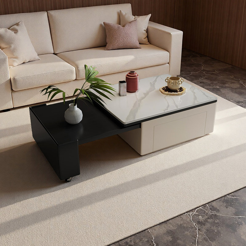 Table basse extensible cachée avec roulettes silencieuses, H 15,74 po x L 29,52 po x l 19,68 po, Blanc / noir / gris