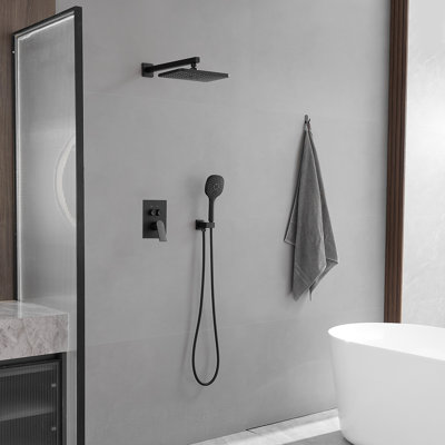 Matte Black Modern Single Handle Shower Faucet With 2 Spray, 2.5 GPM Pressure Balance Diverter