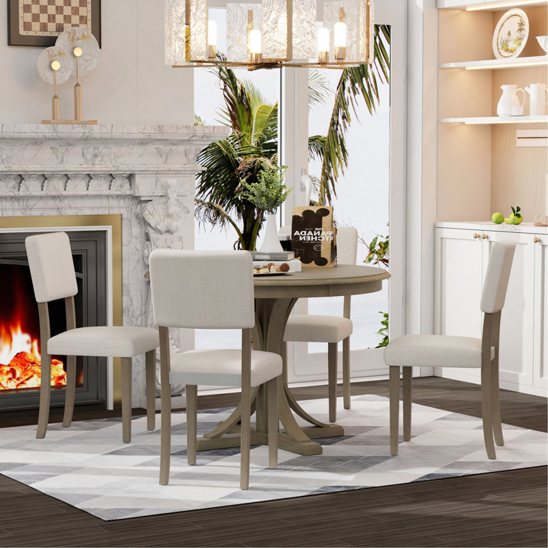 Ensemble de table de salle à manger 5 pièces avec pieds courbés et 4 chaises rembourrées pour la salle à manger, Taupe, Taupe