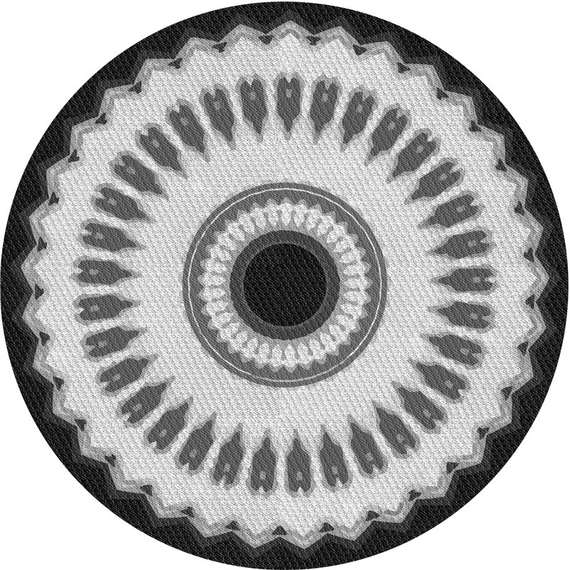 Laine tissée à la machine de style oriental et polyester noir/gris Tapis décoratif, Rond 3 pi