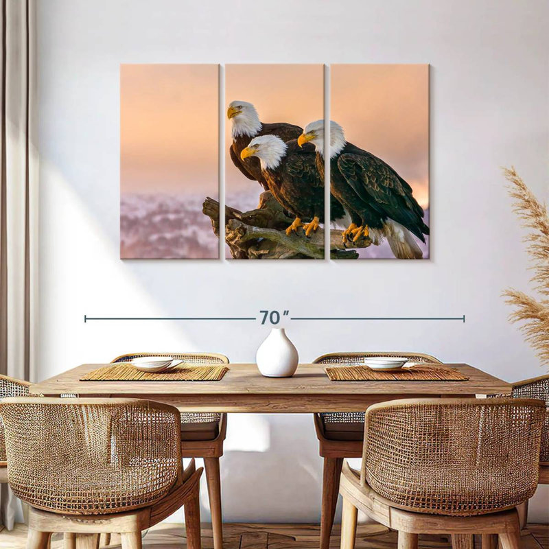 Three American Bald Eagles, 36" H x 57" W
