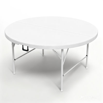 5ft Plastic Folding Table, Round Bi-Fold Wedding Dining Table with Carrying Handle for Indoor Outdoor