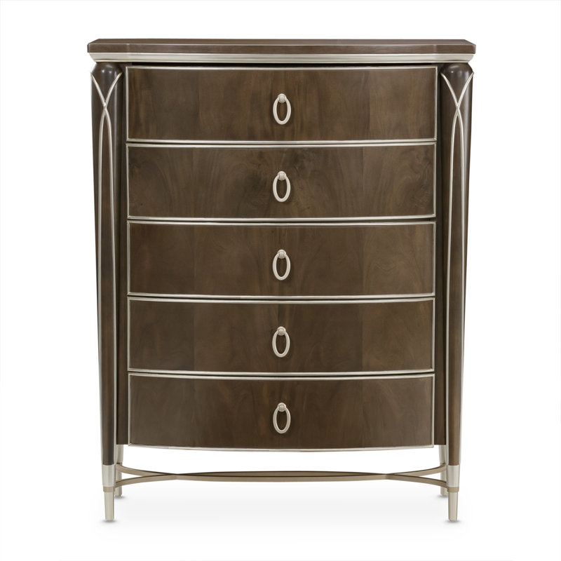 Villa Cherie 5-Drawer Highboy Chest - Hazelnut, Silver/Hazelnut