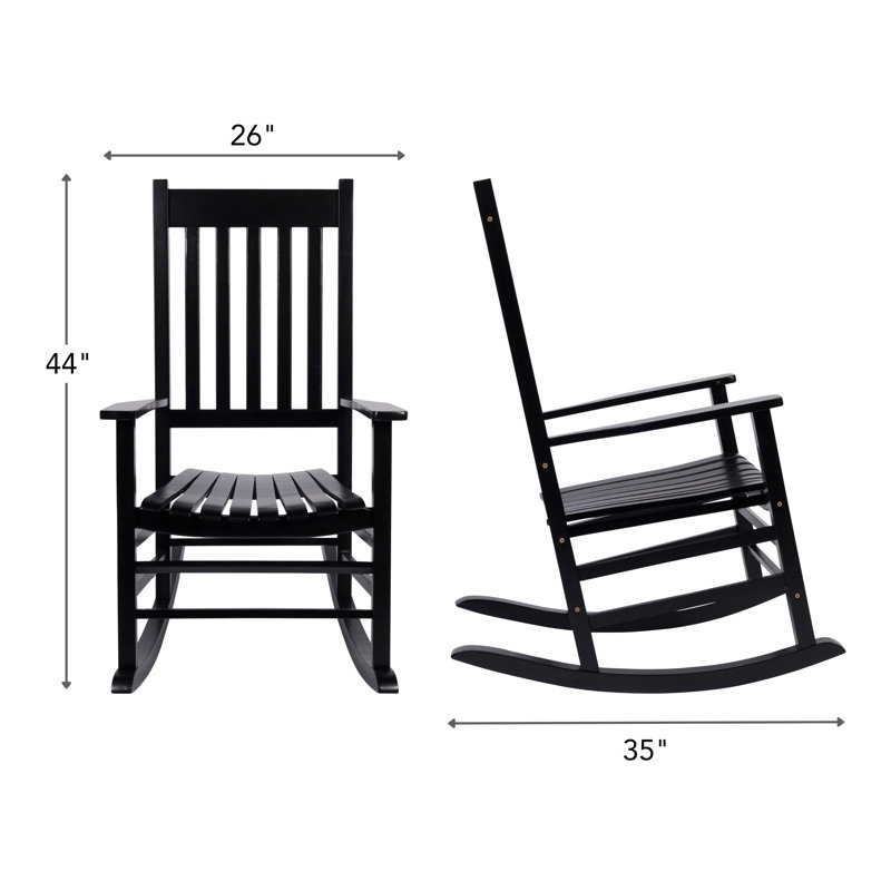 Emjay 3-Piece Outdoor Wood Rocking Chair And Square Folding Table Set, Black