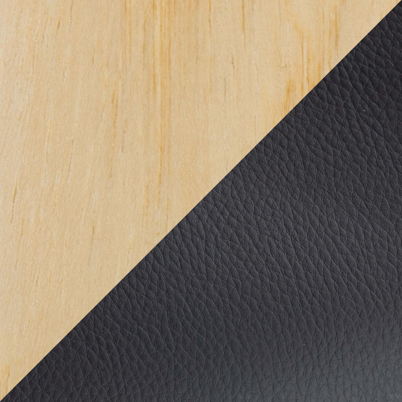 Chaise rembourrée en bois et similicuir - ensemble de 2, Noir, Naturel clair