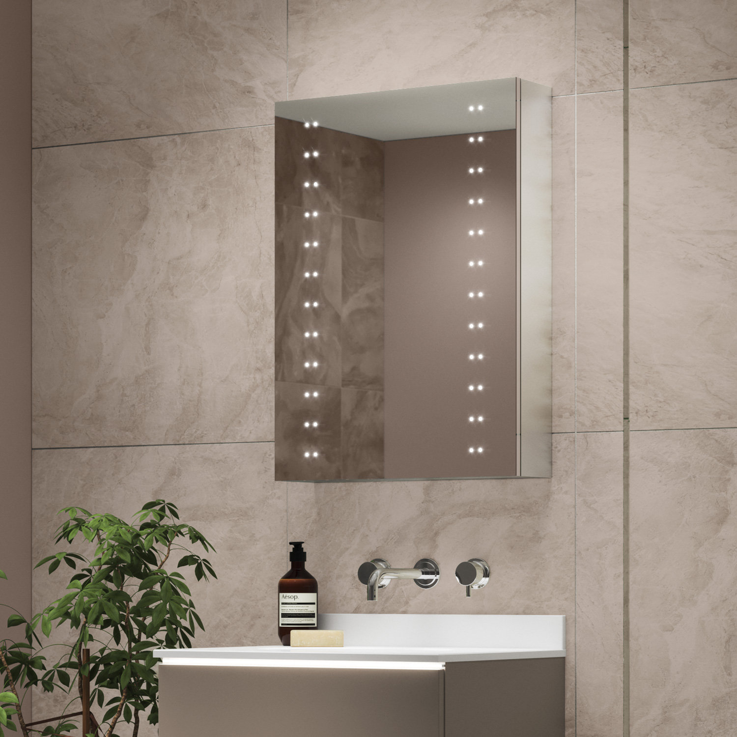 Pebble Grey 500mm W 700mm H Surface Frameless Medicine Cabinet