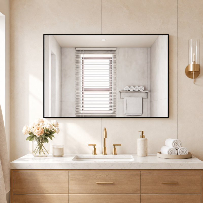 Miroir de salle de bain 32 po x 24 po à cadre noir, miroir de salle de bain horizontal ou vertical incassable