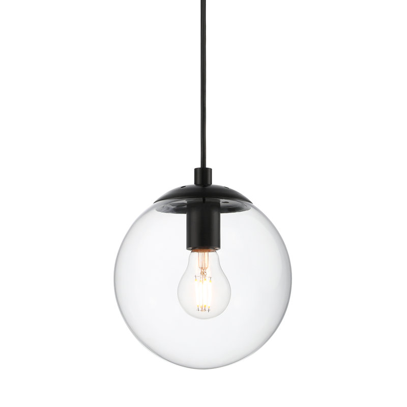 Matte Black Globe Pendant Light with Clear Glass Shade