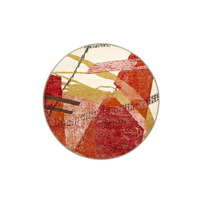 Red Themed Mixed Abstract Patterned Fringed Modern Decorative Rug Machine Washable
