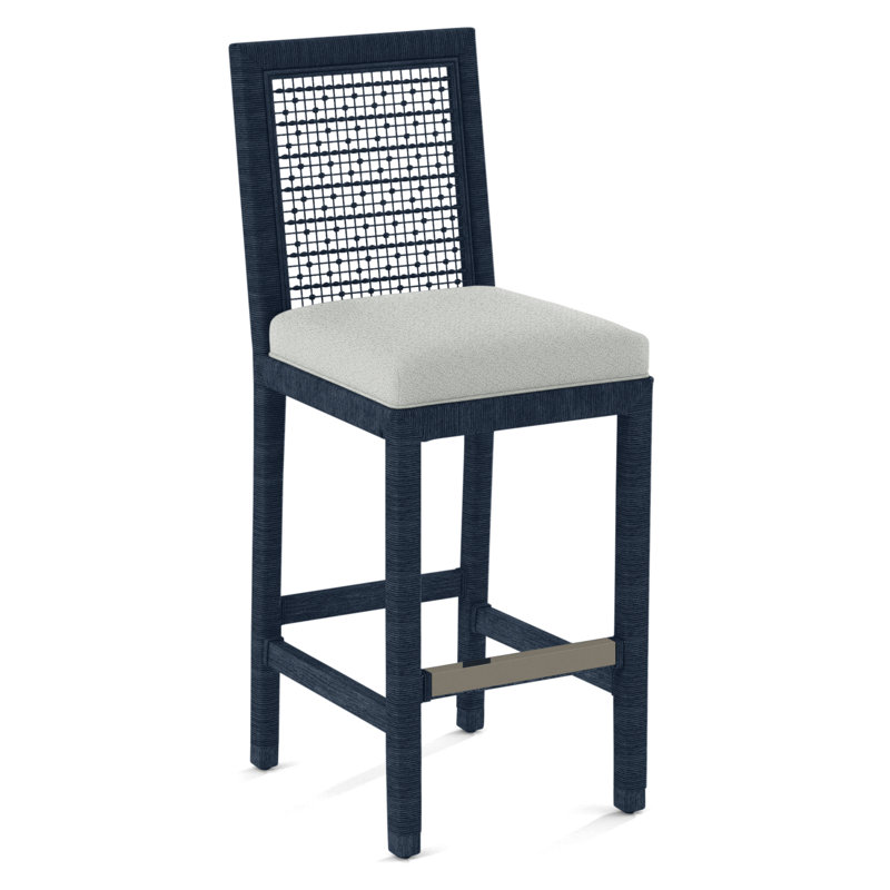 Pine Isle Upholstered Stool, Navy, White Textured Performance