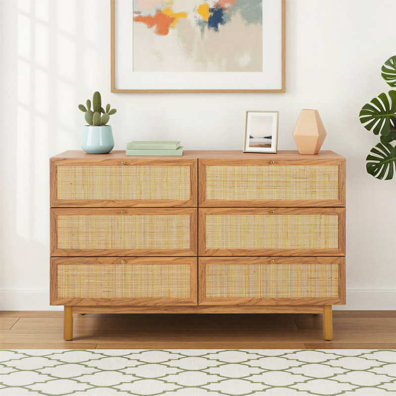 Andreq 46.93'' W 6-Drawer Double Dresser, Oak