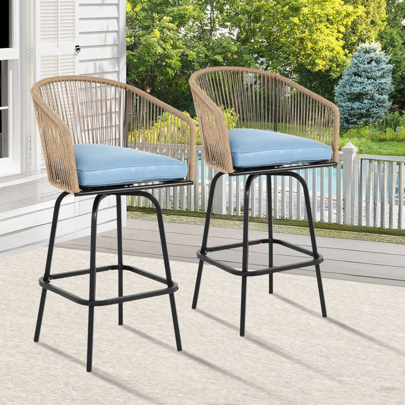 Ensemble de 2 tabourets de bar d'extérieur, chaises de patio avec accoudoirs et dossier, tabourets toutes saisons pour la cour, le jardin, la piscine, le balcon et la terrasse