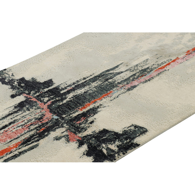 Rug & Kilim’S Abstract Runner Rug In White With Black And Red Geometric Pattern