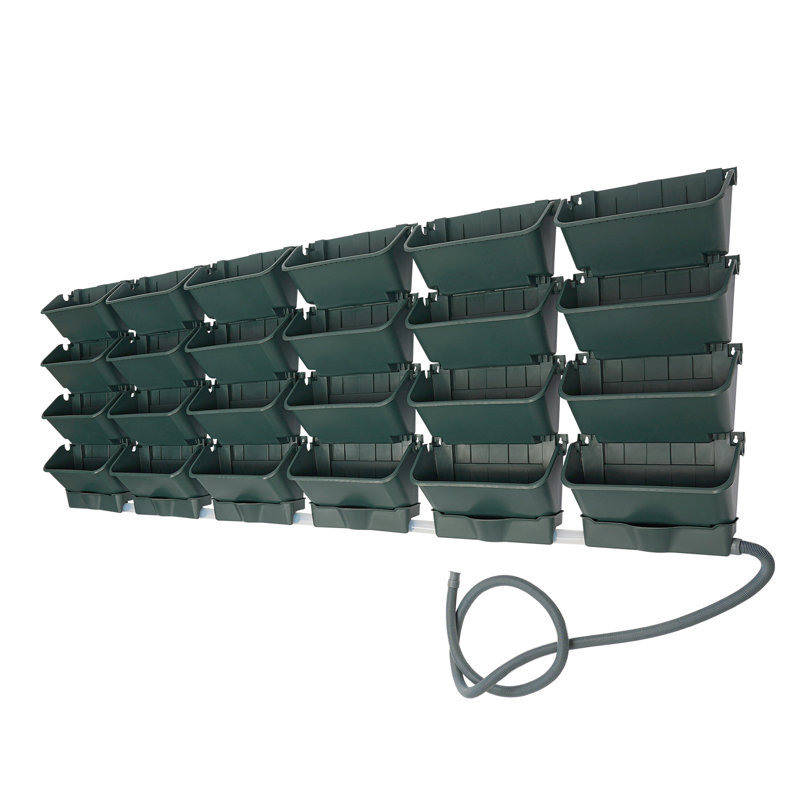 24PCS Set Wall-Mounted Planter With Drainage Basin And Drainpipe, Green