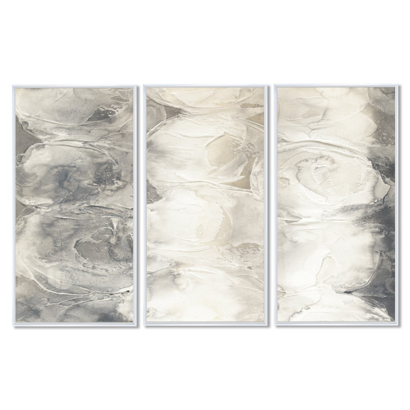 Abstract Canvas Wall Art Set, Gray Circle Modern Decor - Gray Circles I, 32" H x 48" W x 1" D, White Framed