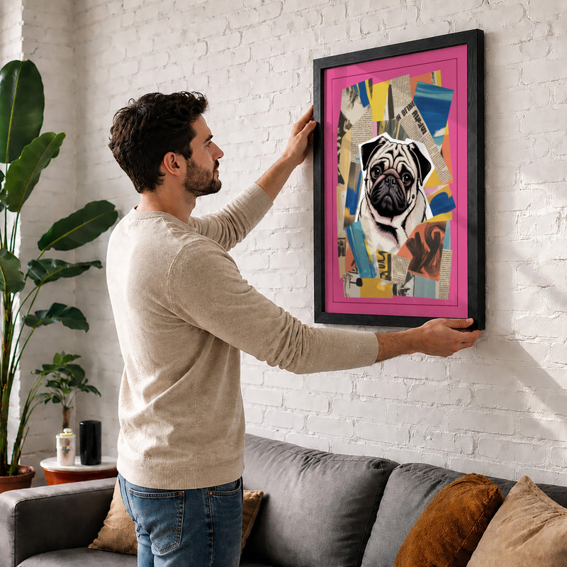 Playful Pug Pop Art Modern - Print, A1 - 84.1 x 59.4 cm, Black