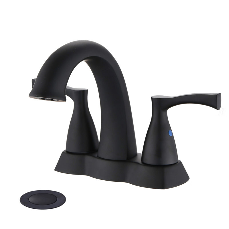 Robinet de lavabo pour salle de bain 2 poignées 4 pouces à 2 poignées avec bonde escamotable, Noir mat