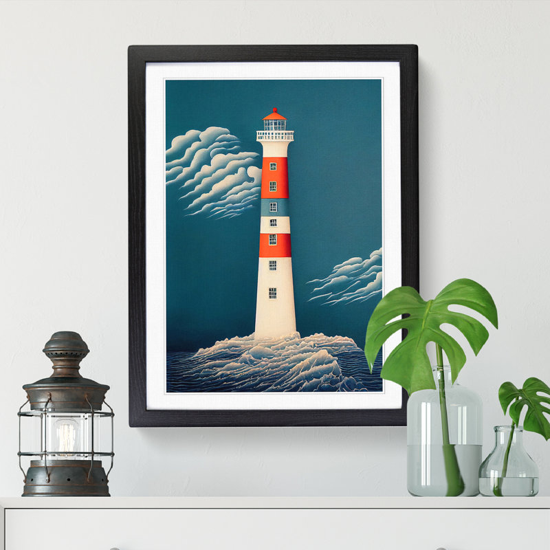 Licio Cute Lighthouse - Picture Frame Print, Black, 46cm H x 34cm W x 2cm D