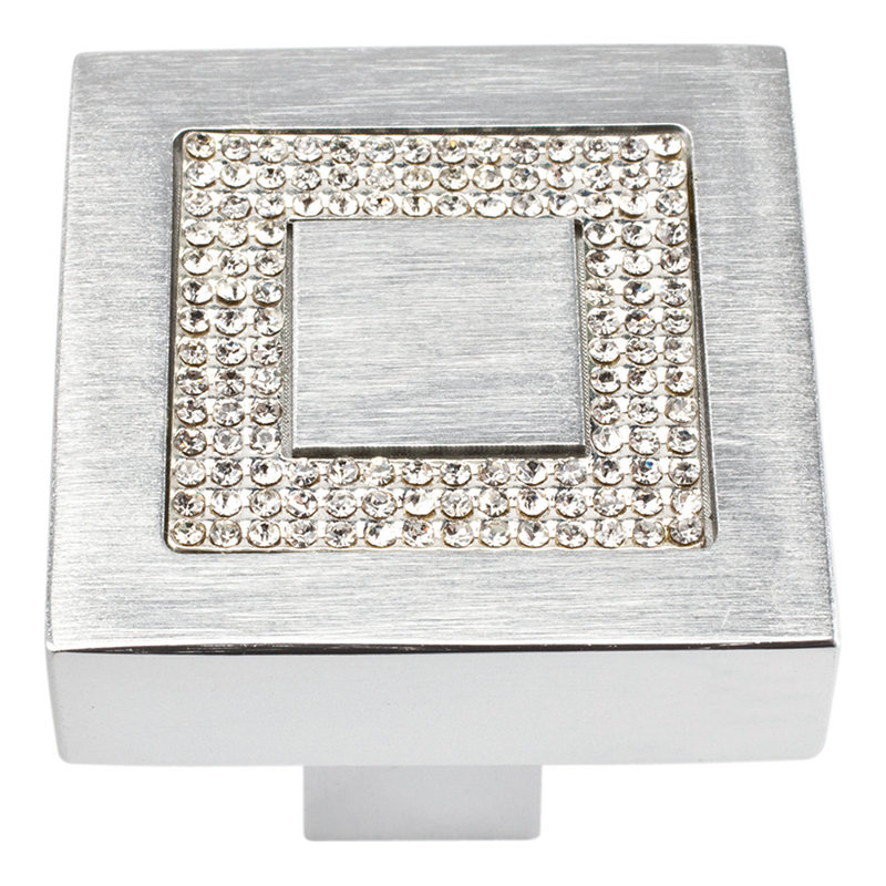 Crystal 1 3/8" Length Square Knob, Matte Chrome