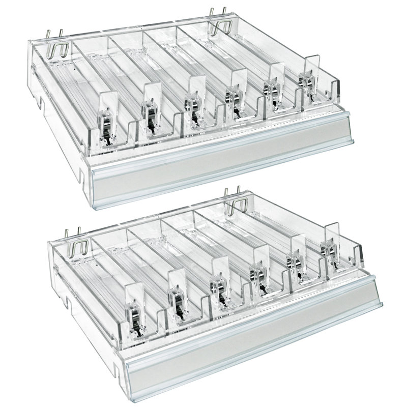 Plateau de rangement transparent à 6 compartiments avec poussoirs - 6 emplacements par plateau, paquet de 2
