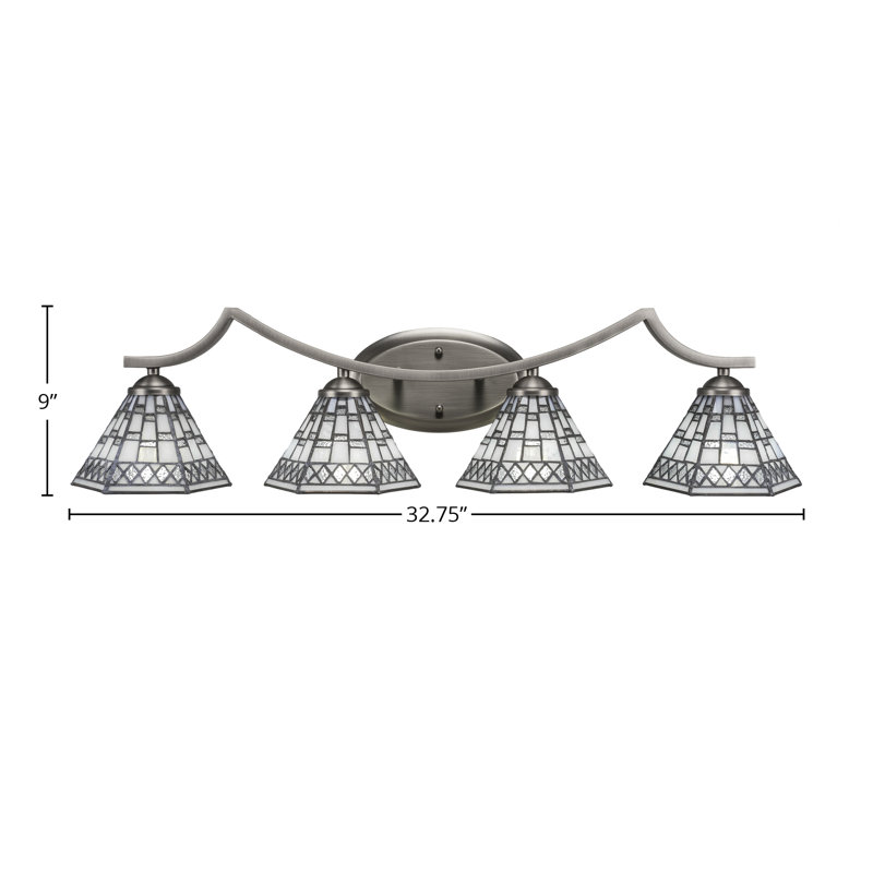 Barre d'éclairage de salle de bain 4 lumières Zilo au fini graphite avec verre d'art étain de 7 po
