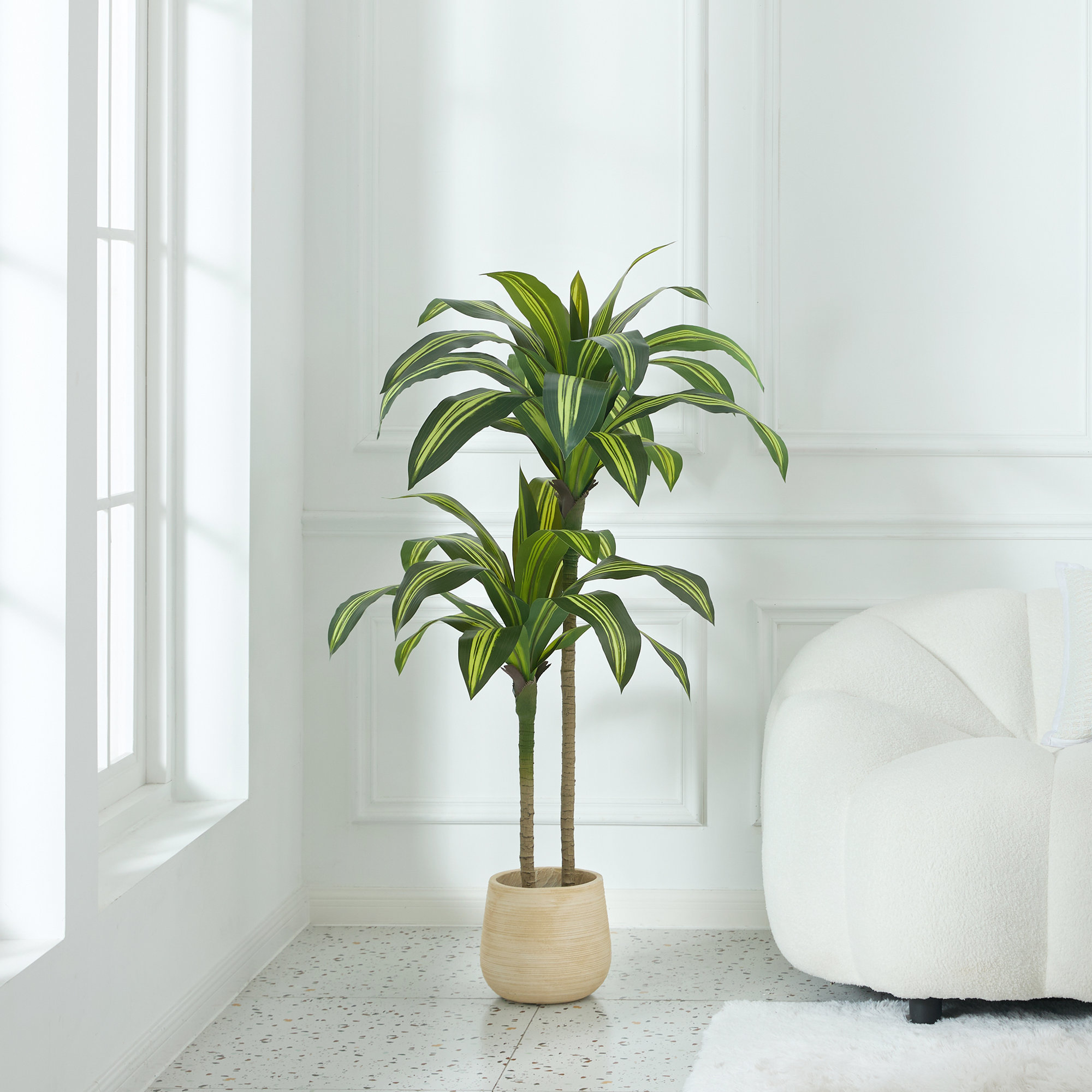 UV Resistant Artificial Dracaena Tree, Tall Faux Palm Plant for Home Office Indoor Outdoor Decor, 48" H x 20" W x 20" D