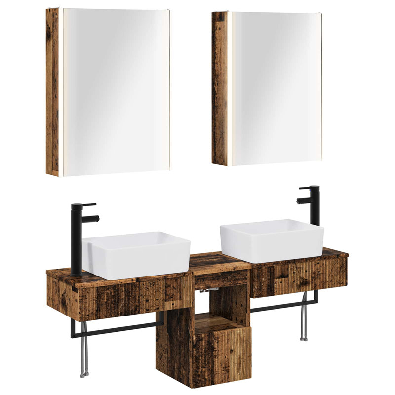 Vanity & Mirror Set, Old Wood