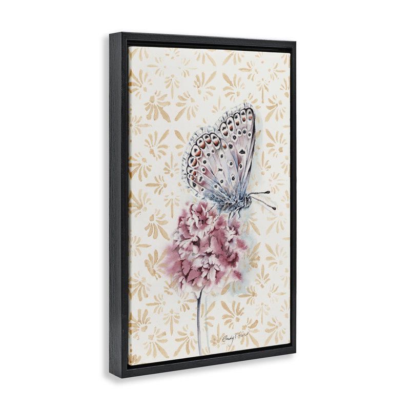 Butterfly & Flower over Pattern Floating Frame, design by Cady Driver, Jet Black Floater Frame, 25" H x 17" W