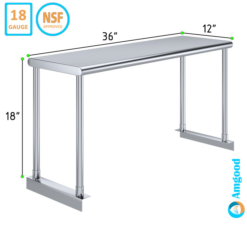12 in. Deep x 36 in. Long Stainless Steel Single Tier Overshelf
