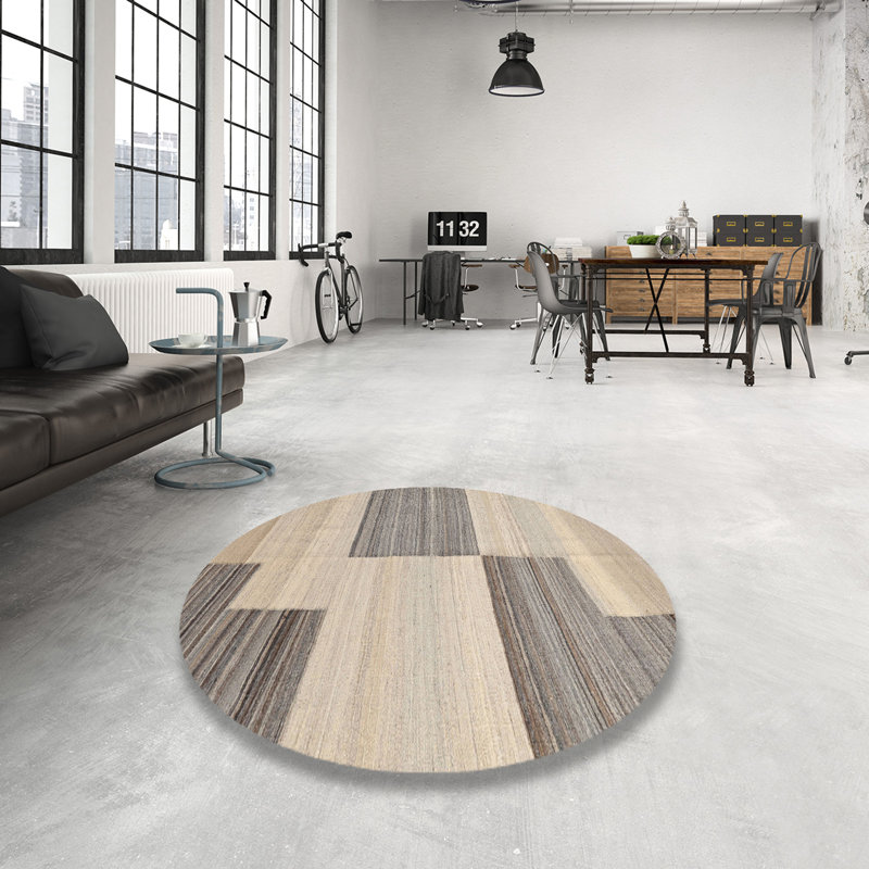 Tapis abstrait gris / olive, Rond 5 pi