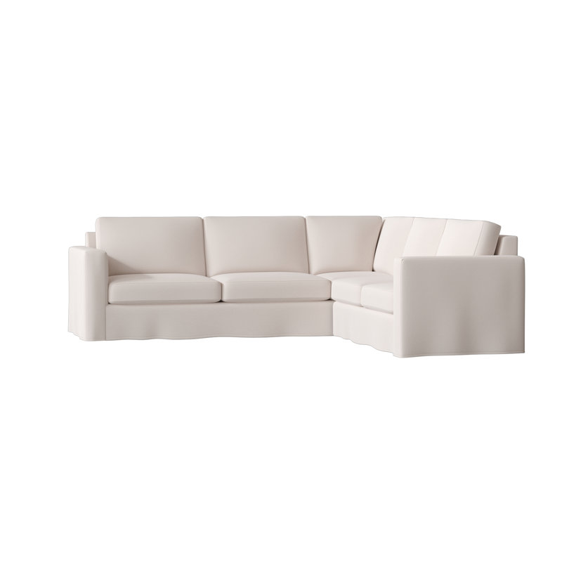 Canapé modulaire de coin large 108 po Bewley, Accoudoir à droite (vu de face), Blanc Lena, Noyer