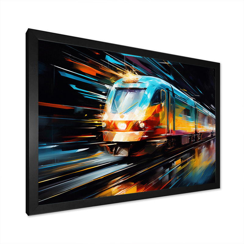 Abstracted Train Velocity - Transportation Canvas Wall Art, H 16 po x l 32 po x P 1 po, Cadre photo noir