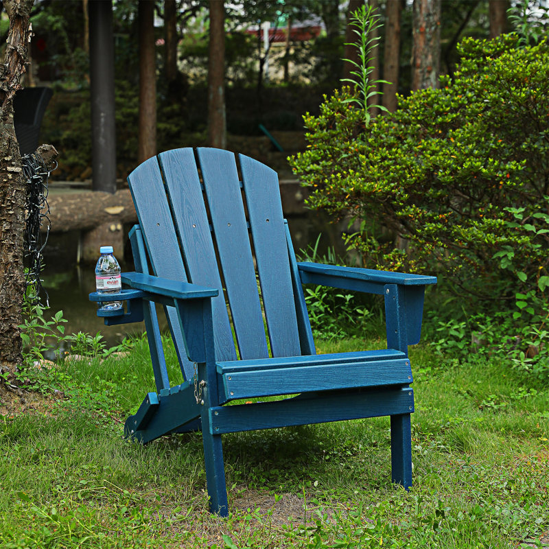 Chaise Adirondack pliante en PEHD avec porte-gobelet double, Marine
