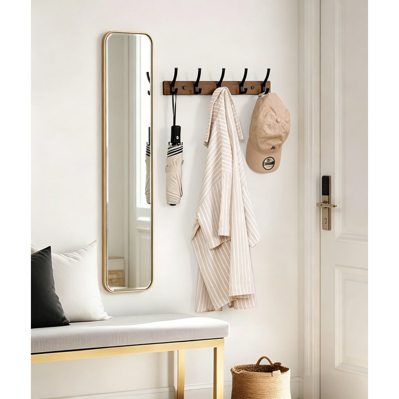 Crochet mural simple en bois brun, portemanteau multifonctionnel, sac à chapeau, porte-clés, convient au rangement des serviettes de salle de bain.