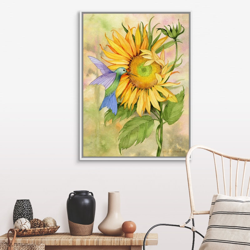 «Summer Fun Bird», art mural, H 30 po x l 40 po x P 1,75 po, Cadre blanc