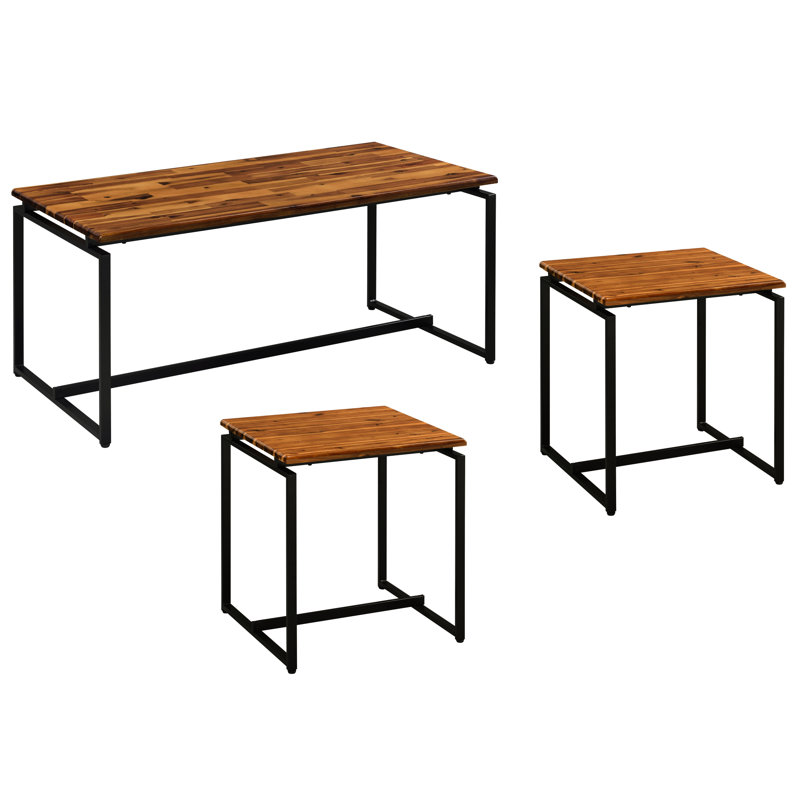 3 tables d'appoint, en chêne et en métal noir, ajoutent du charme aux tables rectangulaires du salon, attirent la pièce en bois