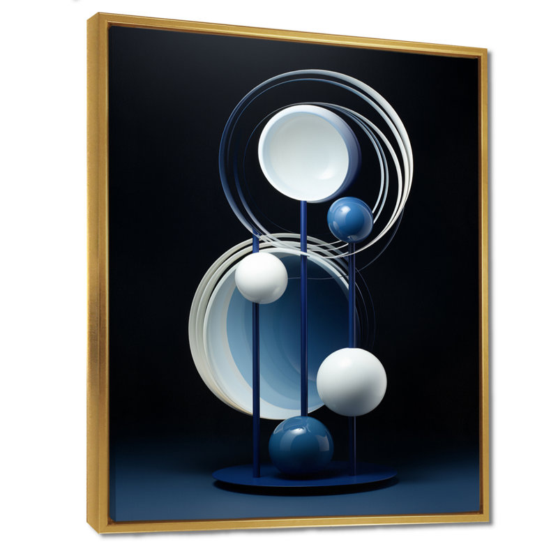 «Ascendant Circular Blue Balance II», art mural géométrique, Toile avec cadre flottant or, H 32 po x l 24 po x P 1 po