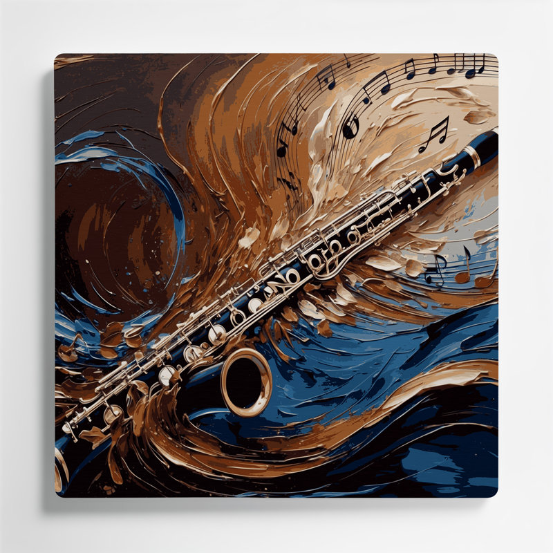 Musique, art mural noir en métal Clarinette, H 16 po x l 16 po