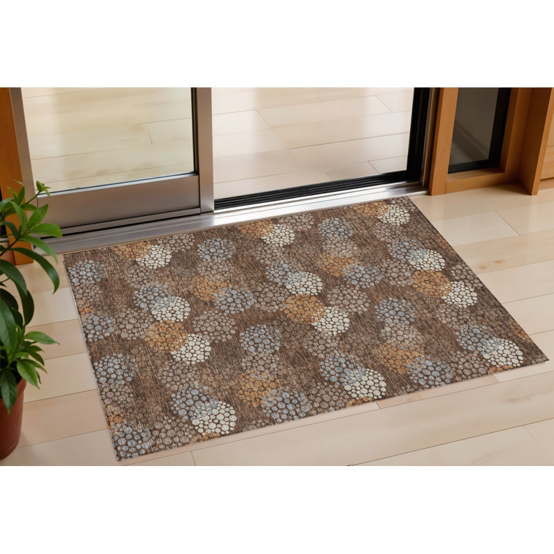 Tapis extérieur lavable à pois brun et ivoire 3 pi x 5 pi