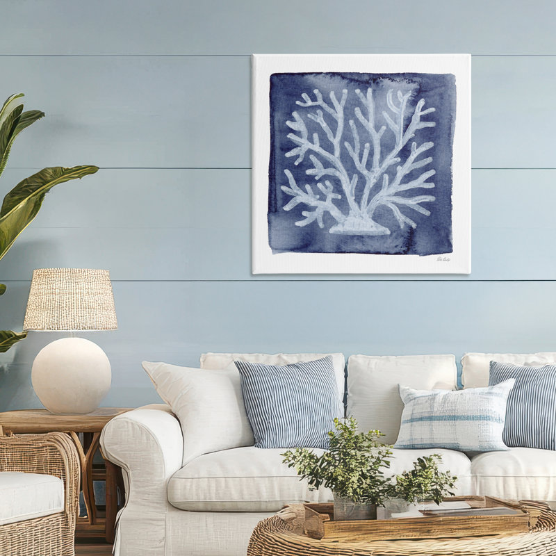 White Coral on Indigo Canvas, design by Patti Bishop, 36" H x 36" W
