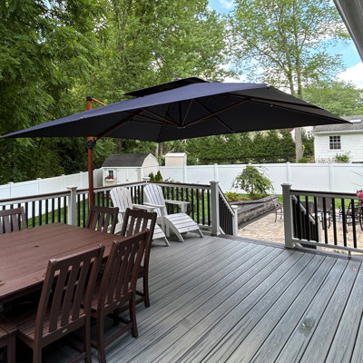 Grand parasol de patio extérieur en porte-à-faux carré, base incluse, bleu marine
