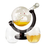 Globe  Whiskey Decanter And 2 Cups Set With Wood Base