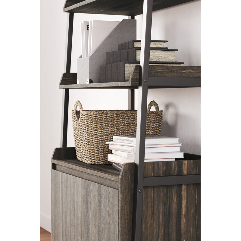 Zendex 72" Dark Brown Wood and Metal Bookcase with Cabinet