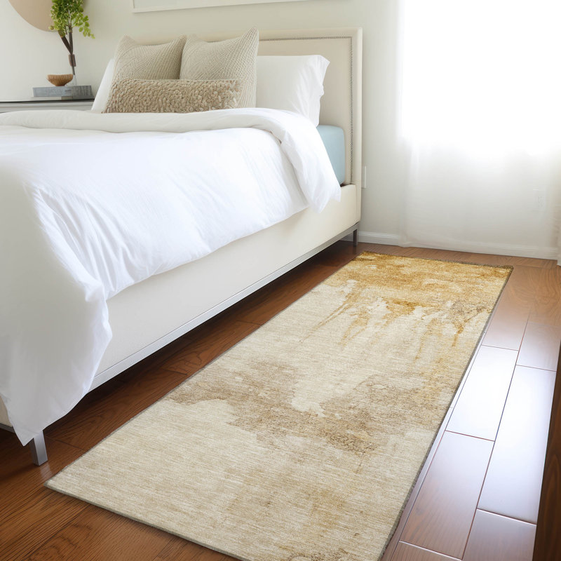 Machine Washable Indoor/Outdoor Xhevrie Gold Rug, Runner 2'3" x 7'6"